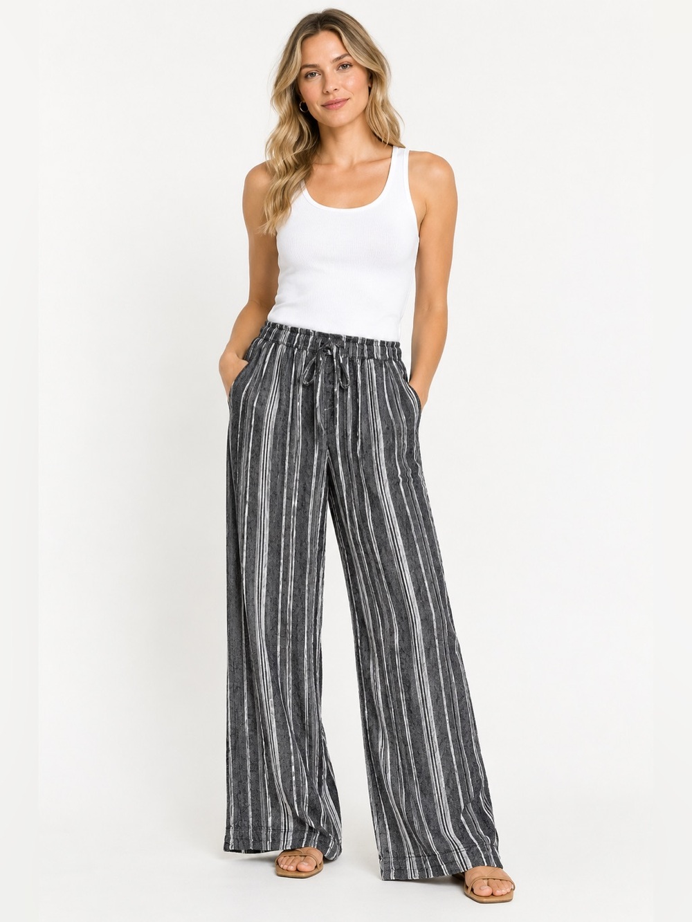 Briggs Black and White Striped Wide-Leg Pants